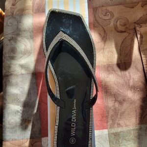 Wild Diva Black Sandals with Rhinestone Accents